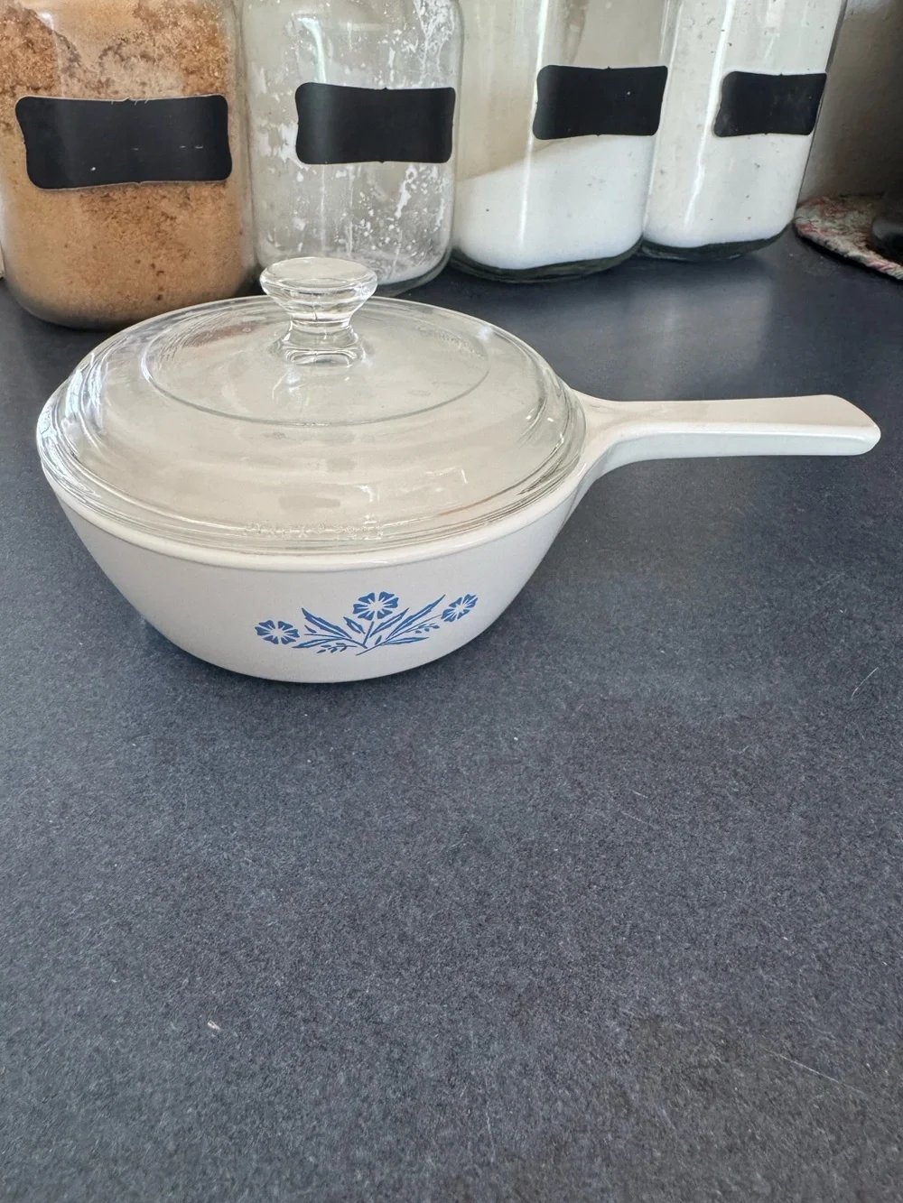 Corningware White with Blue Floral Pattern Saucepan with Glass Lid